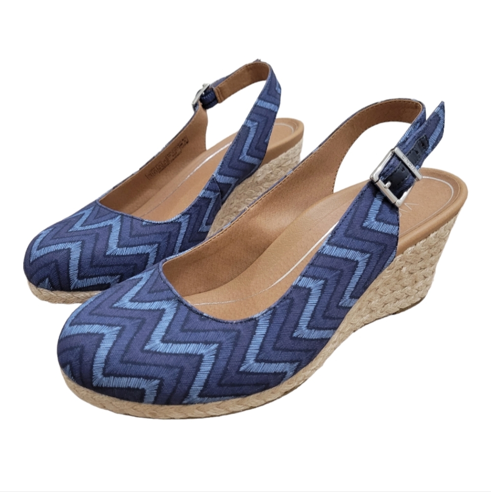 Vionic Summer CORALINA‎ WEDGE Blue Sandal 7.5 Wide